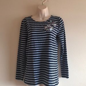 Ann Taylor Stripped Long Sleeve Tee Embroidered